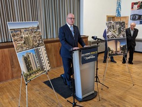 Windsor Mayor Drew Dilkens talks about upcoming Community Improvement Plan program applications during a news conference at Heimat Windsor Banquet Centre on Wednesday, Jan. 25, 2023.