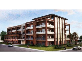 Designs by Architectural Design Associates for a 42-unit apartment building proposed for the corner of Riverside Drive East and Hall Avenue from St. Clair Rhodes Development are shown.