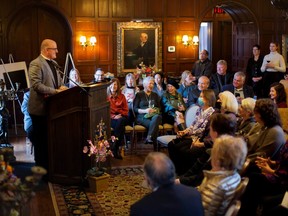 Mayor Drew Dilkens addresses the Annual Reception at Willistead Manor, where attendees include the Willistead Manor Inc. Board of Directors, the Friends of Willistead Manor, Rotary Club of Windsor (1918) and guests from the Walker family, on Sunday, Jan. 29,  2023.