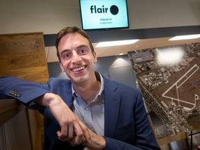 ‘Committed to Windsor.’ In this April 5, 2022, file photo, Eric Tanner, director of network planning and scheduling for Flair Airlines, is shown during a news conference at Windsor International Airport announcing new YQG routes.
