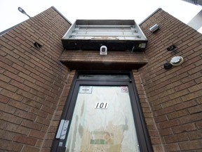 The location of the proposed safe injection site at the corner of Wyandotte St. East and Goyeau Avenue is seen on Wednesday, Jan. 25, 2023.