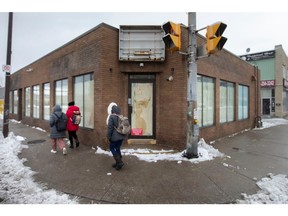 The location of the proposed safe injection site at the corner of Wyandotte St. East and Goyeau Avenue is seen on Wednesday, Jan. 25, 2023.