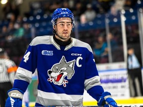 Sudbury Wolves captain and defenceman Jacob Holmes was one of two former OHL first-round picks acquired by the Windsor Spitfires on Tuesday along with Oshawa Generals leading scorer Brett Harrison. Photo by Natalie Shaver/OHL Images