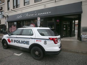 A Windsor police vehicle parked outside La Vern's Market on University Avenue West in downtown Windsor on Jan. 5, 2023.