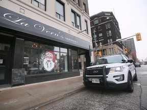 A Windsor police vehicle parked outside La Vern's Market on University Avenue West in downtown Windsor on Jan. 5, 2022.