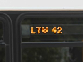 The route sign on Transit Windsor's LTW 42 bus, which travels between Windsor and Leamington via Essex and Kingsville.