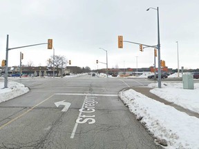 The intersection of Manning Road and St. Gregory's Road in Tecumseh is shown in this Google Maps image.