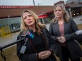 Incoming Ontario NDP leader Marit Stiles is joined by Windsor West MPP Lisa Gretzky outside Windsor Regional Hospital's Ouellette campus on Thursday, Jan. 19, 2023. She was responding to an earlier health care announcement by Premier Doug Ford, who visited the Met campus that same day for another health care announcement.