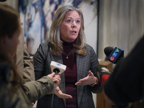 MPP Lisa Gretzky speaks to reporters during a press conference in downtown Windsor on Monday, January 23, 2023.
