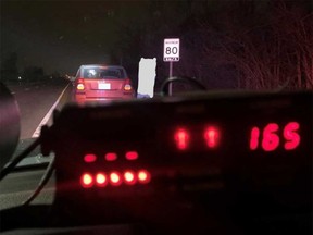 A photo released by Essex County OPP showing a speeder stop in Tecumseh on Jan. 22, 2023.