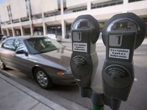 Parking meters are shown in downtown Windsor on Tuesday, January 10, 2023.