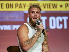 Jake Paul speaks during a news conference Monday, Sept. 12, 2022, in Los Angeles.