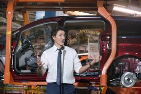With a Made in Windsor vehicle on the assembly line behind him, Prime Minister Justin Trudeau spoke about the auto sector during a visit Tuesday to Stellantis Canada’s Windsor Assembly Plant.