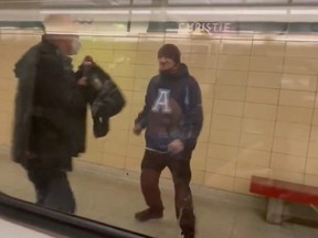 A man attempts to fight a TTC rider on the Christie station subway platform until another commuter intervened.