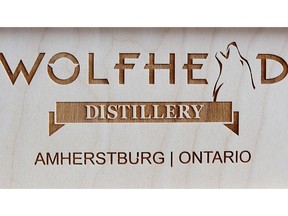 WOLFHEAD DISTILLERY logo at  the Amherstburg, Ontario distillery on May 27, 2016.