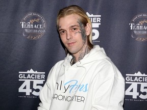 Aaron Carter arrives at the Kings of Hustler male revue in Las Vegas in February 2022.