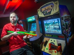 Ramy Yacoub, manager of Turbo Downtown Windsor, with retro video game machines in the establishment's basement arcade. Photographed Feb. 7, 2023.