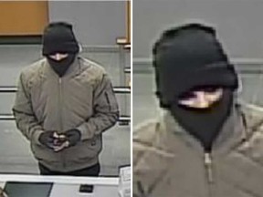 Security camera images of a man who robbed a bank on Walker Road in Windsor on Feb. 22, 2023.