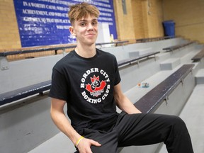 Windsor boxer, Jayden Trudell, who won gold in his division at the Brampton Cup last weekend, is pictured at Elite Training Systems on Monday, Feb. 6, 2023.