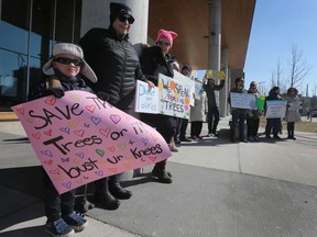 Michael Worley, 4, and other local climate activists participate in a rally at Windsor City Hall on Sunday, February 26, 2023.