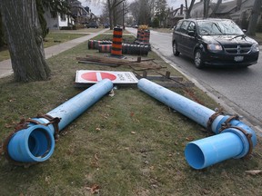 Pipes are shown on Villaire Avenue on Friday, February 10, 2023, in Windsor where the municipality is progressing on flood mitigation sewer work.