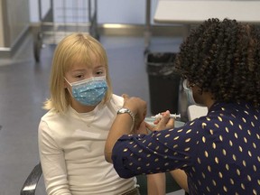 An immunization clinic in Alberta in October 2021.