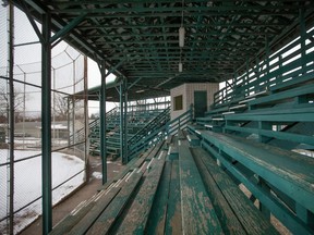 The Lacasse Park grandstand, which is set to be torn down, is pictured Monday, Feb. 6, 2023.