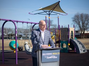 Mayor Drew Dilkens provides an update on improvements made to Stodgell Park on Tuesday, Feb.14, 2023.