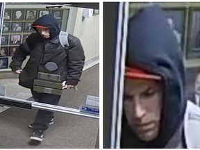 Surveillance camera images of the male suspect in a theft in the 200 block of Strabane Avenue in Windsor on Feb. 6, 2023.