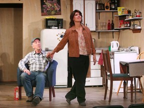 Mitch Snaden and Mary Grace Weir are shown on Wednesday, February 1, 2023 during a rehearsal of Post Production's play The Children at Shadowbox Theater in Windsor.
