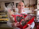 Rob Obeid, manager at Walker's Fine Candies, displays his popular items for Valentine's Day, their busiest time of the year, on Monday, February 13, 2023.