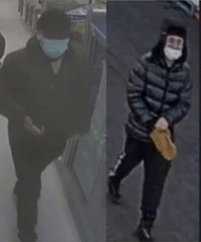 Security camera images of some of the five suspects involved in theft of video game consoles from the Walmart on Dougall Avenue in Windsor on Jan. 17, 2023.