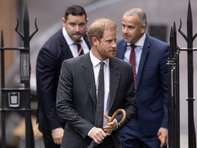 Prince Harry, Duke of Sussex, arrives at the Royal Courts of Justice in London, England, Tuesday, March 28, 2023.