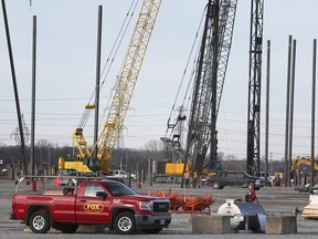 The NextStar Energy Inc. battery plant construction site in Windsor is shown on Thursday, March 16, 2023.