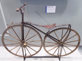 The Velocipede, which was manufacturing c.1867, is on display Saturday, March 18, 2023, on the opening day of a temporary exhibit at the Chimczuk Museum called Windsor: Cycling City.