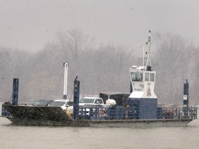 The Boblo Island ferry transports motorists from the island into Amherstburg on Monday, March 13, 2023.