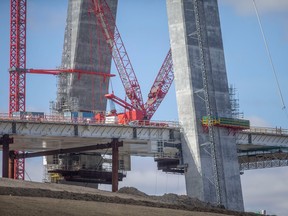 Mega-projects like the construction of the Gordie Howe International Bridge, shown Feb. 24, 2023, has forecasters predicting the Windsor area will see one of Canada's fastest paces of economic growth over the next year.