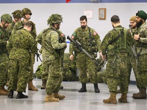 Reservists with the Canadian Armed Forces Essex and Kent Scottish regiment are shown during a training session on Tuesday, February 28, 2023 at the Major FA Tilston Armoury in Windsor.