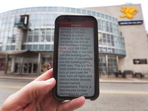 The Alertus app used by St. Clair College students and staff is shown on a cell phone on Wednesday, March 29, 2023.