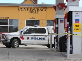 The Esso gas station at Wyandotte Street East and St. Rose Avenue in Windsor is shown on Thursday, March 9, 2023. Windsor Police had the pumps cordoned off and were on scene for an investigation.