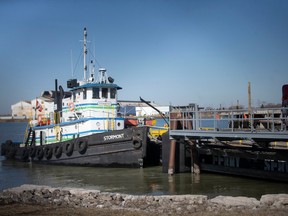 WINDSOR, ONT:. MARCH 30, 2023 -The Detroit-Windsor Truck Ferry is seen docked in Windsor, Ont., on Thursday, March 30, 2023.