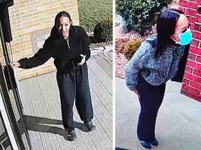 Surveillance digicam photos of a female suspect alive to in perpetrating the 'grandparent rip-off' in Essex County, Feb. 28 to March 2, 2023.