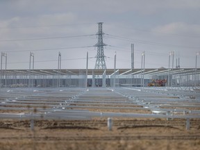 Greenhouse construction on Highway 77 in Leamington is seen on Wednesday, March 1, 2023.