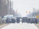 ESSEX, ONT:. MARCH 23, 2023 -  Windsor police and O.P.P are on scene of an active investigation on County Rd. 8 between Walker Road and Concession Rd. 8, on Thursday, March 23, 2023.