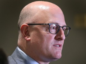 Windsor Mayor Drew Dilkens speaks to reporters after a meeting of the Windsor Police Services Board on Thursday, March 23, 2023.