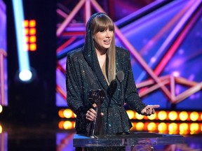 Taylor Swift accepts the iHeartRadio Innovator Award onstage during the 2023 iHeartRadio Music Awards at the Dolby Theatre in Los Angeles, Monday, March 27, 2023.