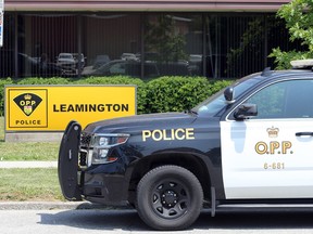 A police cruiser is shown parked at the Leamington OPP detachment in this June 10, 2020, file photo.