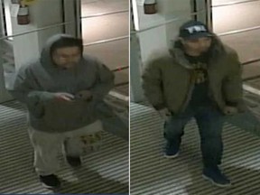 Surveillance camera images of two male suspects who reportedly stole gift cards worth $7,500 from a business on Huron Chuch Road in Windsor.