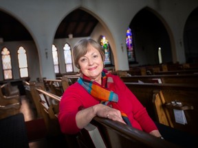 Kathleen Paterson, co-chair of the Westminster United Church 100th anniversary committee, is pictured in the church?s sanctuary, on Tuesday, April 11, 2023.