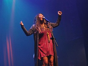 Blues-rock singer Crystal Shawanda performing in North Bay, Ontario, in September 2021.